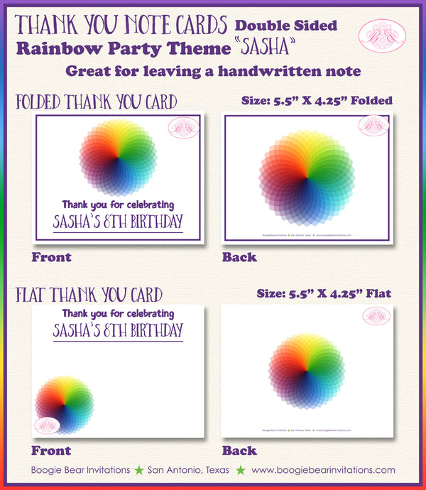 Rainbow Birthday Party Thank You Card Note Painting Boogie Bear Invitations Sasha Theme Printed