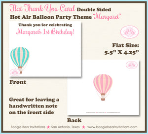 Hot Air Balloon Thank You Card Birthday Party Girl Pink Boogie Bear Invitations Margaret Theme Printed