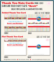 Load image into Gallery viewer, Train Birthday Party Thank You Card Retro Note Choo Choo Boogie Bear Invitations Brett Theme Printed