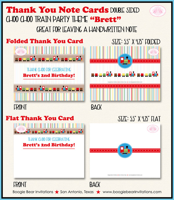 Train Birthday Party Thank You Card Retro Note Choo Choo Boogie Bear Invitations Brett Theme Printed