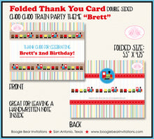 Load image into Gallery viewer, Train Birthday Party Thank You Card Retro Note Choo Choo Boogie Bear Invitations Brett Theme Printed