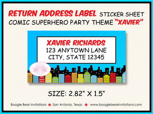 Superhero Birthday Party Invitation Super Hero Comic Boogie Bear Invitations Xavier Theme Paperless Printable Printed