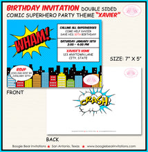 Load image into Gallery viewer, Superhero Birthday Party Invitation Super Hero Comic Boogie Bear Invitations Xavier Theme Paperless Printable Printed