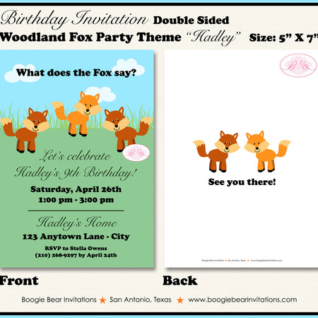 Woodland Fox Birthday Party Invitation Forest Animals What Does The Fox Say Boogie Bear Invitation Hadley Theme Paperless Printable Printed