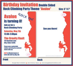 Rock Climbing Party Invitation Birthday Red Indoor Wall Climb Boogie Bear Invitations Avalon Theme Printed