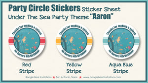 Under the Sea Party Stickers Circle Sheet Round Birthday Fish Swimming Boogie Bear Invitations Aaron Theme