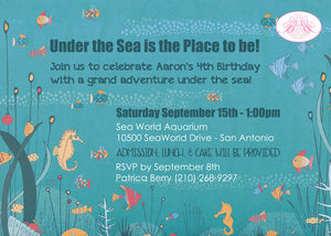 Under The Sea Party Invitation Birthday Fish Swimming Boogie Bear Invitations Aaron Theme Paperless Printable Printed