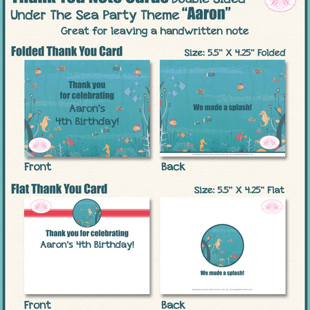 Under the Sea Party Thank You Cards Birthday Boogie Bear Invitations Aaron Theme Printed