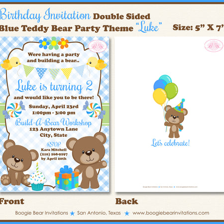 Blue Teddy Bear Birthday Party Invitation Picnic Boy Boogie Bear Invitations Luke Theme Paperless Printable Printed