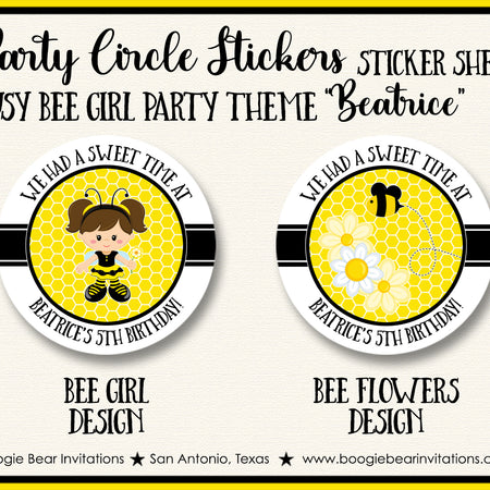Busy Bee Girl Party Circle Stickers Birthday Sheet Round Boogie Bear Invitations Beatrice Theme
