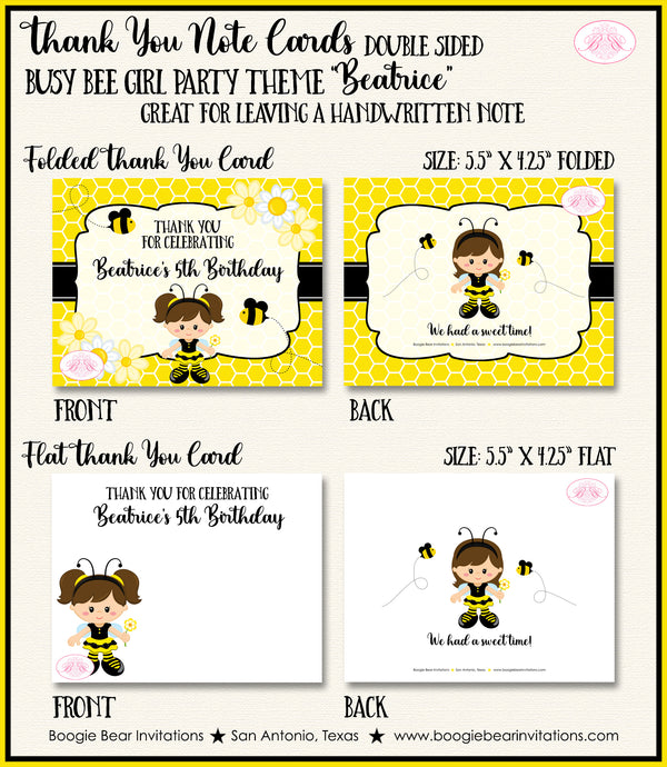 Busy Bee Girl Birthday Party Thank You Note Card Boogie Bear Invitations Beatrice Theme Printed