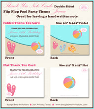 Load image into Gallery viewer, Flip Flop Pool Party Thank You Card Birthday Swimming Girl Pink Boogie Bear Invitations Jenna Theme Printed