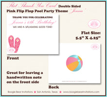 Load image into Gallery viewer, Flip Flop Pool Party Thank You Card Birthday Swimming Girl Pink Boogie Bear Invitations Jenna Theme Printed