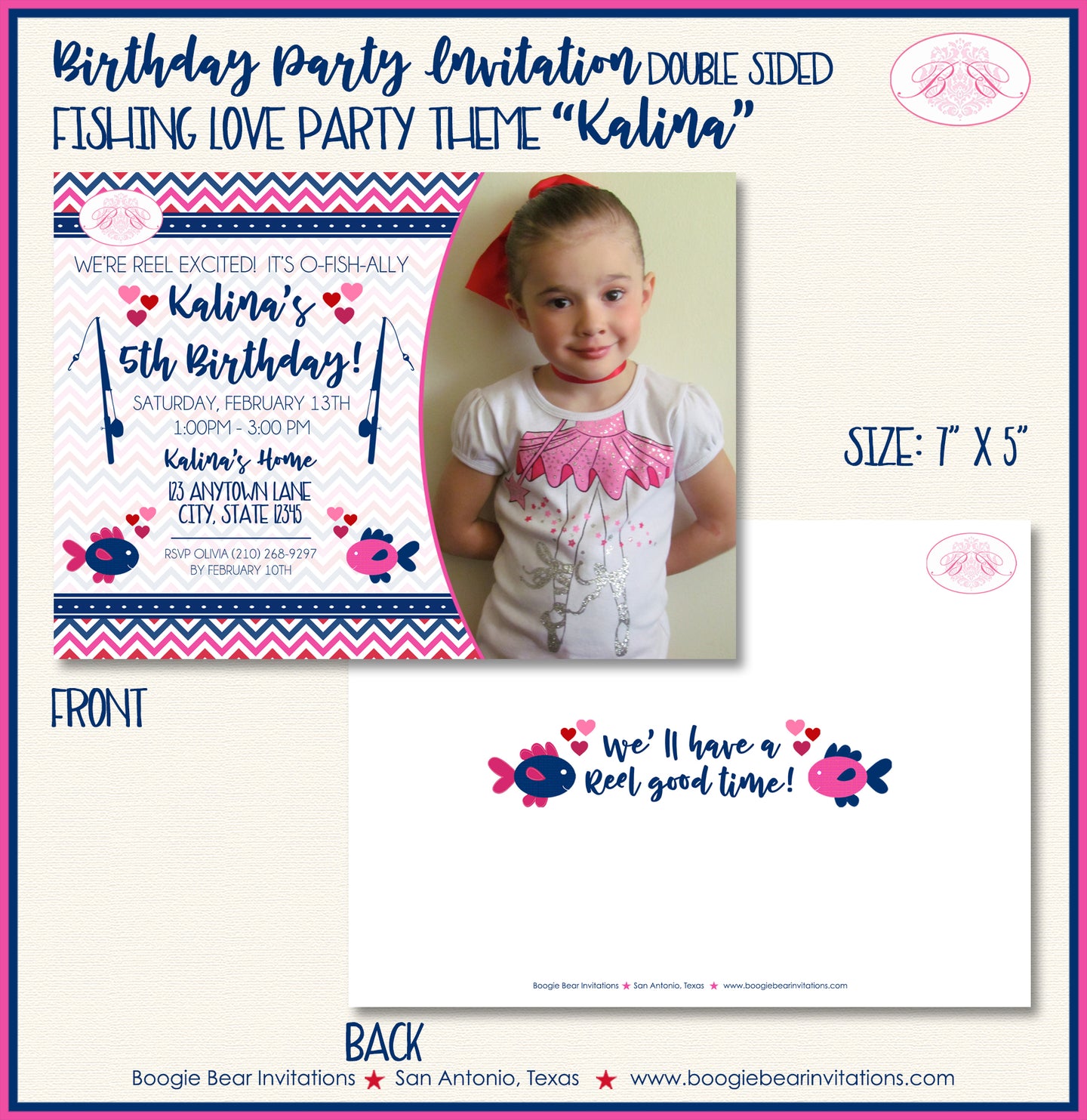 Fishing Girl Birthday Party Invitation Photo Pink Boogie Bear Invitations Kalina Theme Paperless Printable Printed