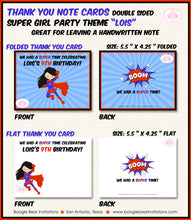 Load image into Gallery viewer, Superhero Girl Birthday Party Thank You Card Boogie Bear Invitations Lois Theme Printed