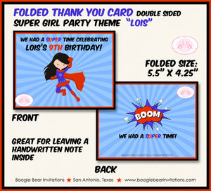 Superhero Girl Birthday Party Thank You Card Boogie Bear Invitations Lois Theme Printed