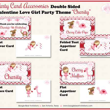 Valentine Girl Birthday Party Favor Card Place Food Appetizer Fairy Heart Red Pink Boogie Bear Invitations Charity Theme