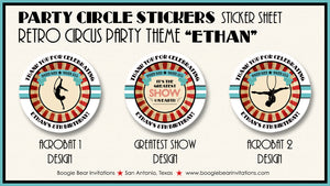 Retro Circus Birthday Party Stickers Circle Sheet Round Carnival Boogie Bear Invitations Ethan Theme
