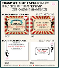 Load image into Gallery viewer, Retro Circus Showman Party Thank You Card Birthday Carnival Aerialist Boogie Bear Invitations Ethan Theme Printed