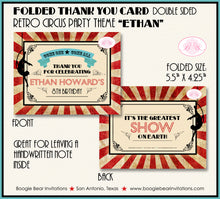 Load image into Gallery viewer, Retro Circus Showman Party Thank You Card Birthday Carnival Aerialist Boogie Bear Invitations Ethan Theme Printed