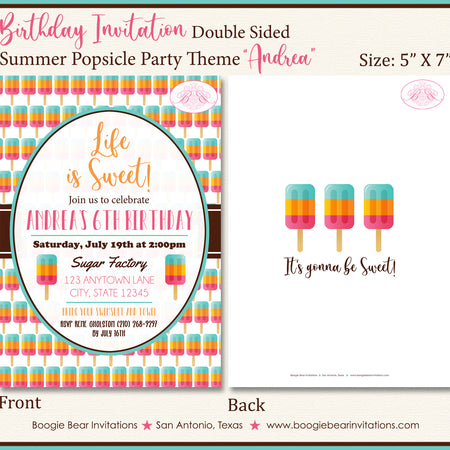 Pink Popsicle Birthday Party Invitation Ice Cream Girl Boogie Bear Invitations Andrea Theme Paperless Printable Printed