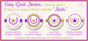 Royal Purple Gold Crown Party Stickers Circle Sheet Birthday Boogie Bear Invitations Natalia Theme