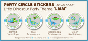 Little Dinosaur Birthday Party Stickers Circle Sheet Round Boy Blue Boogie Bear Invitations Liam Theme