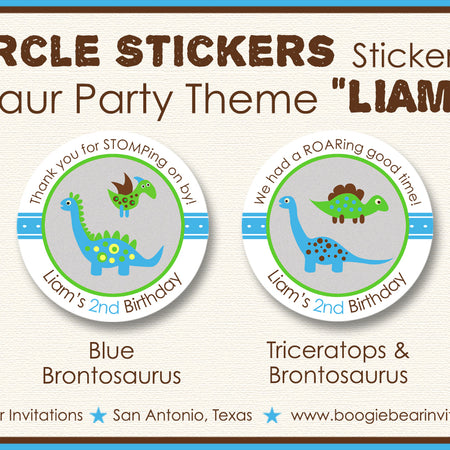 Little Dinosaur Birthday Party Stickers Boy Blue Boogie Bear Invitations Liam Theme