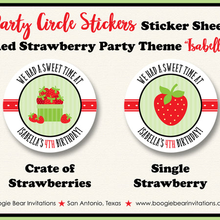 Strawberry Birthday Party Stickers Circle Sheet Round Red Green Boogie Bear Invitations Isabella Theme