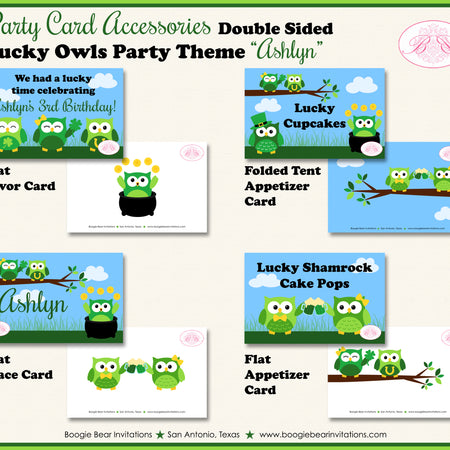 St. Patricks Owls Birthday Party Favor Card Tent Food Place Folded Appetizer Shamrock Clover Boogie Bear Invitations Ashlyn Theme
