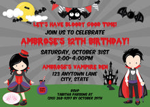 Load image into Gallery viewer, Vampire Bat Birthday Party Invitation Halloween Haunted House Boogie Bear Invitations Ambrose Theme Paperless Printable Printed