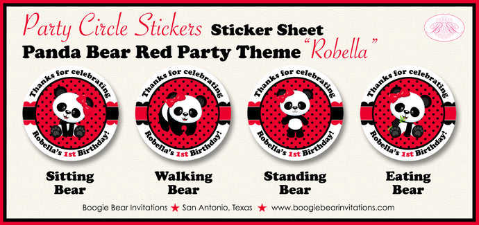 Red Panda Bear Birthday Party Circle Stickers Sheet Round Girl Boogie Bear Invitations Robella Theme