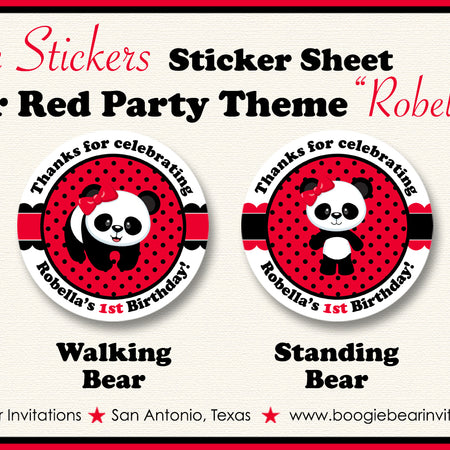 Red Panda Bear Birthday Party Circle Stickers Sheet Round Girl Boogie Bear Invitations Robella Theme