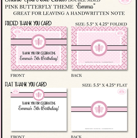 Pink Butterfly Party Thank You Card Birthday Girl Boogie Bear Invitations Emma Theme Printed