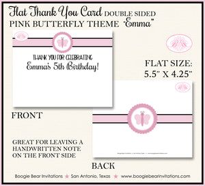 Pink Butterfly Party Thank You Card Birthday Girl Boogie Bear Invitations Emma Theme Printed