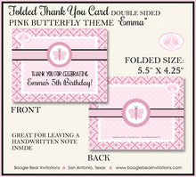 Load image into Gallery viewer, Pink Butterfly Party Thank You Card Birthday Girl Boogie Bear Invitations Emma Theme Printed