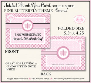 Pink Butterfly Party Thank You Card Birthday Girl Boogie Bear Invitations Emma Theme Printed