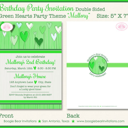 Green Hearts Birthday Party Invitation Balloon Boogie Bear Invitations Mallory Theme Paperless Printable Printed