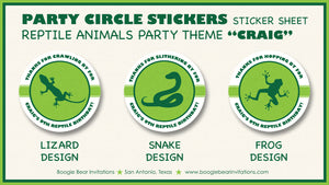Reptile Birthday Party Stickers Circle Sheet Frog Lizard Snake Green Boogie Bear Invitations Craig Theme