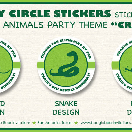 Reptile Birthday Party Stickers Circle Sheet Frog Lizard Snake Green Boogie Bear Invitations Craig Theme