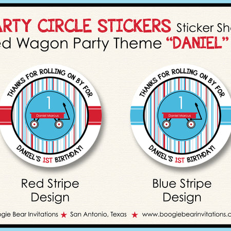Red Wagon Party Circle Stickers Birthday Sheet Round Boogie Bear Invitations Daniel Theme
