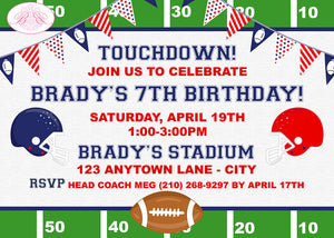 Football Red Blue Birthday Party Invitation Girl Boy Boogie Bear Invitations Brady Theme Paperless Printable Printed