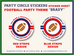 Football Birthday Party Stickers Circle Sheet Round Sports Game Boogie Bear Invitations Brady Theme