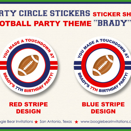 Football Birthday Party Stickers Circle Sheet Round Sports Game Boogie Bear Invitations Brady Theme