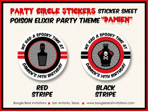 Poison Elixir Party Circle Stickers Birthday Sheet Round Halloween Boogie Bear Invitations Damien Theme