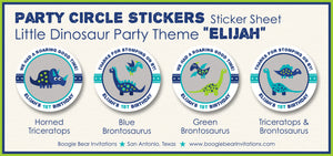 Little Dinosaur Birthday Party Stickers Circle Sheet Round Boy Blue Boogie Bear Invitations Elijah Theme