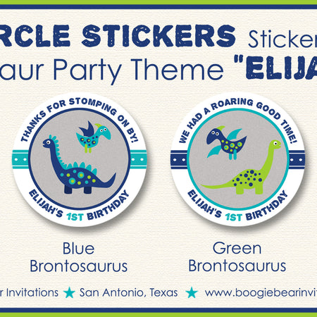 Little Dinosaur Birthday Party Stickers Circle Sheet Round Boy Blue Boogie Bear Invitations Elijah Theme