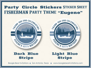 Fishing Boat Birthday Party Stickers Circle Sheet Round Lake River Blue Boogie Bear Invitations Eugene Theme