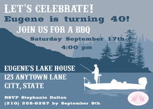 Load image into Gallery viewer, Fishing Boat Birthday Party Invitation Lake River Blue Boogie Bear Invitations Eugene Theme Paperless Printable Printed