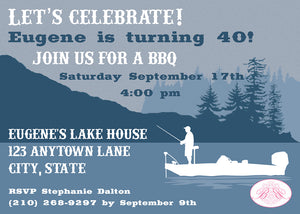 Fishing Boat Birthday Party Invitation Lake River Blue Boogie Bear Invitations Eugene Theme Paperless Printable Printed